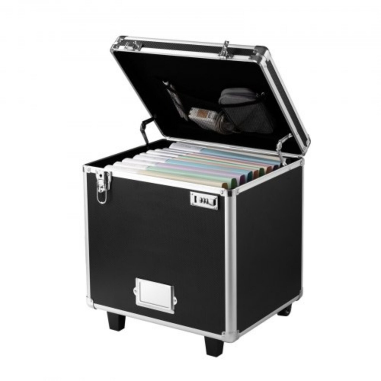 Black Rolling File Storage Box with Dual Lock and Aluminum Frame for Home or Office